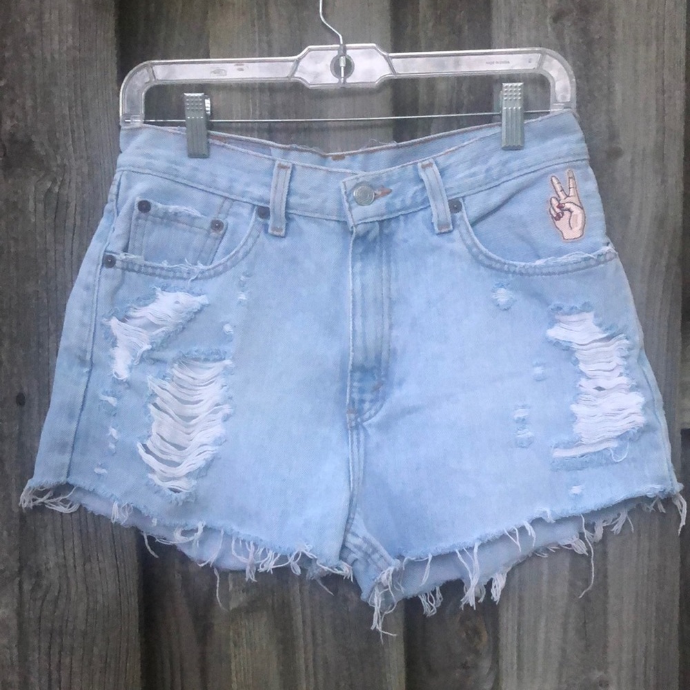 Levi's high waisted cutoff distressed shorts with peace patch!